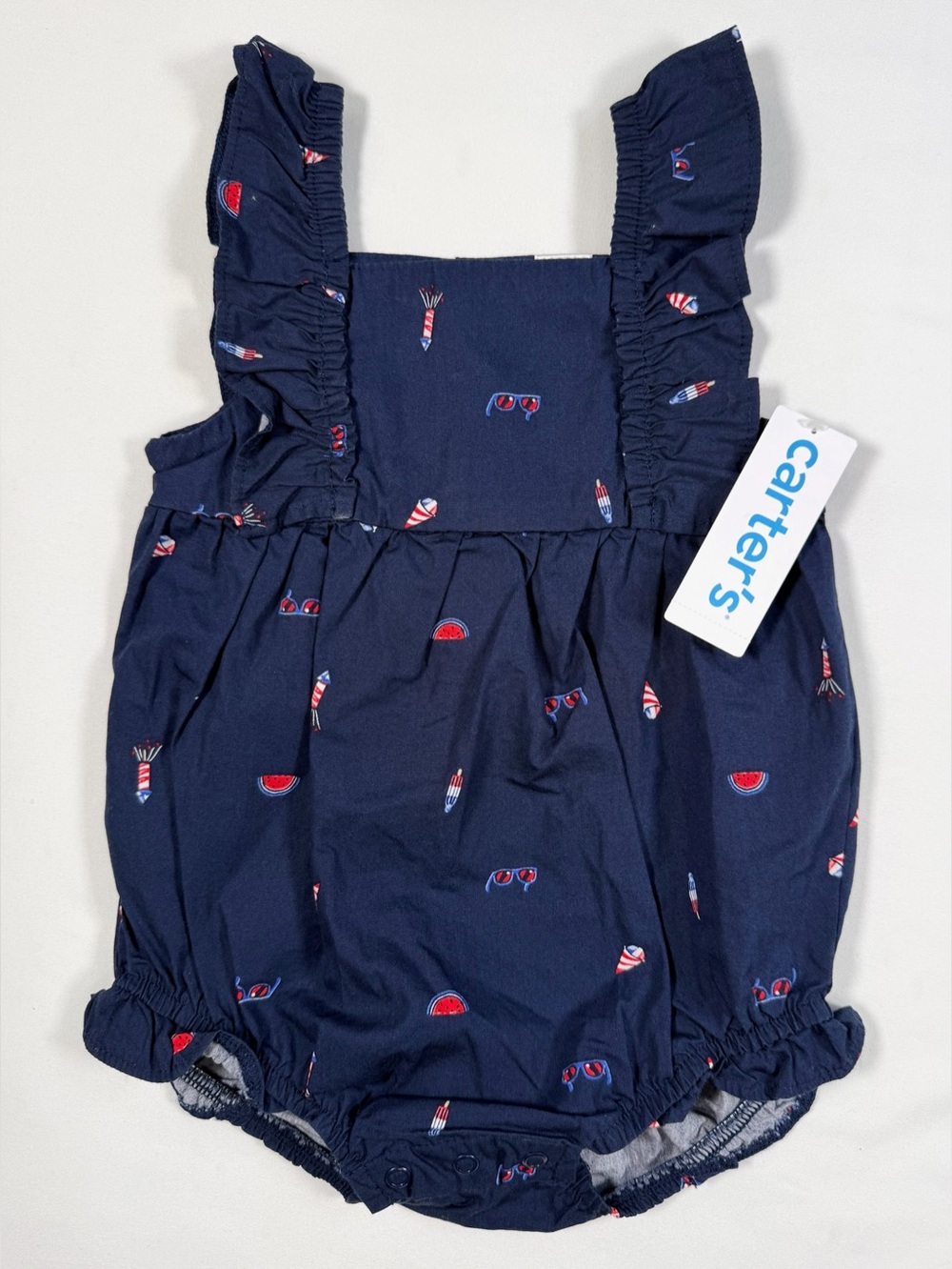 NWT CARTER’S 18M Patriotic USA Ruffle‎ Romper Fireworks Summer Americana NEW